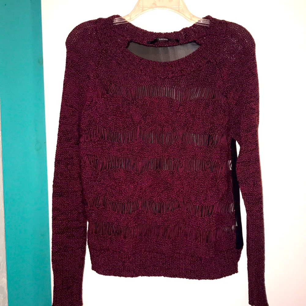 Kensie Sweater, burgundy and black, sheer back